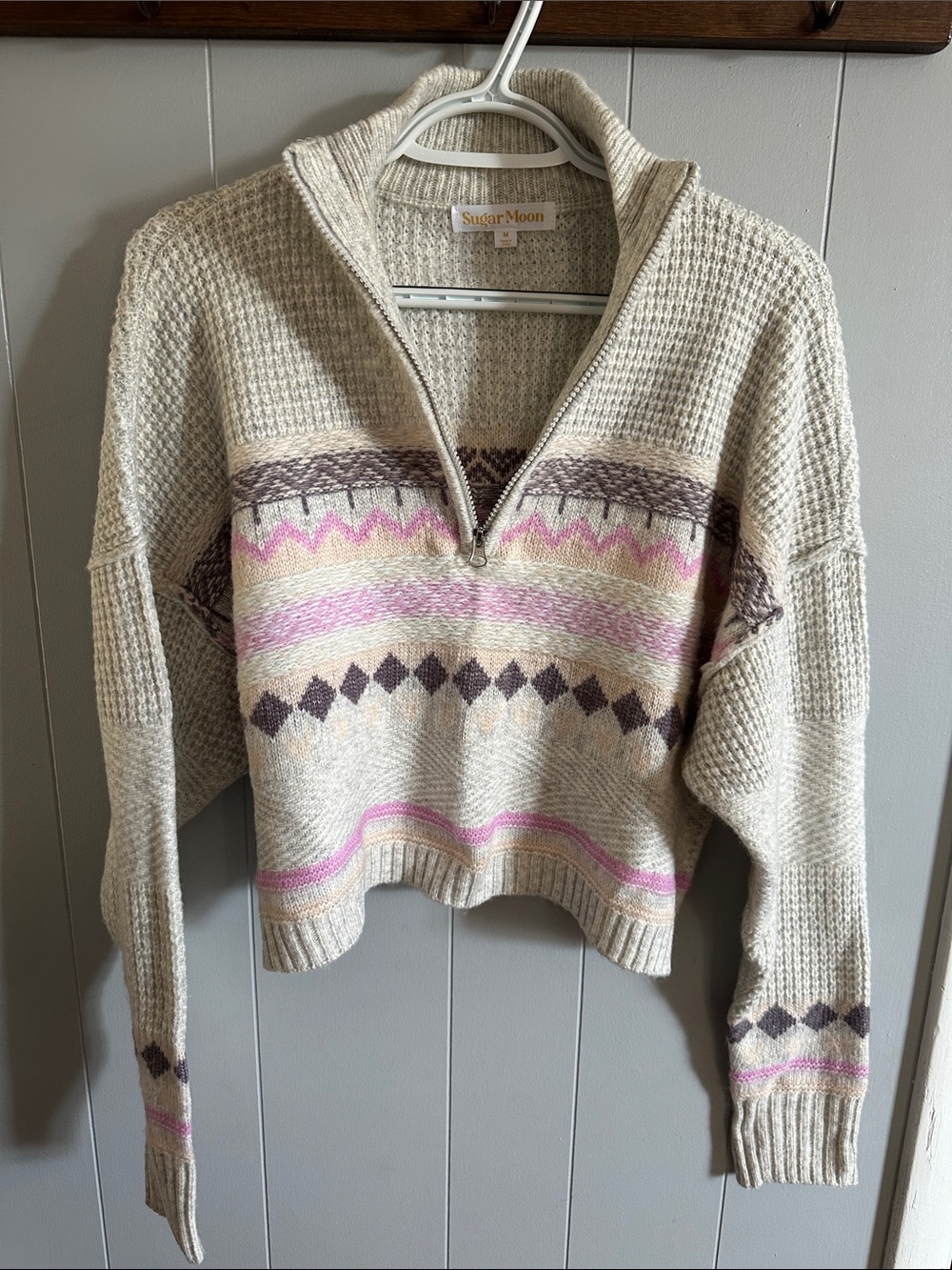 Quarter Zip Patterned Women's Sweater